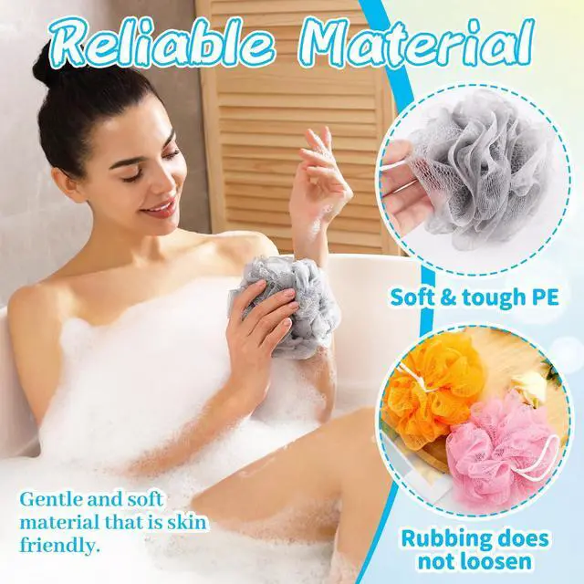 Alt view image 3 of 7 - 10 Pcs Bath Loofah Shower,Mesh Sponge Pouf,Soft Mesh Shower Loofahs for Body Wash,Bathing Accessories,Bathroom(10 Colors)