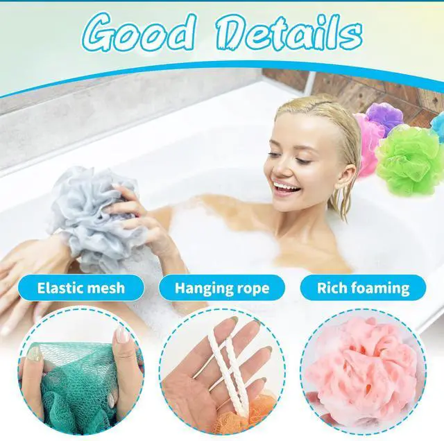 Alt view image 4 of 7 - 10 Pcs Bath Loofah Shower,Mesh Sponge Pouf,Soft Mesh Shower Loofahs for Body Wash,Bathing Accessories,Bathroom(10 Colors)