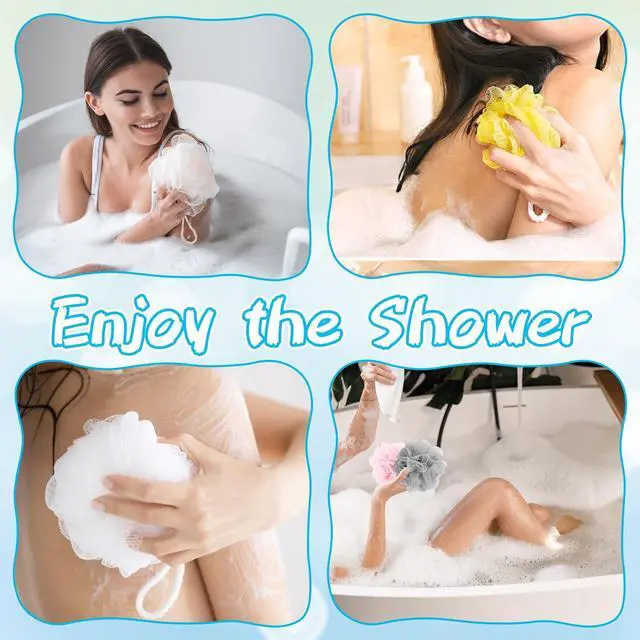 Alt view image 5 of 7 - 10 Pcs Bath Loofah Shower,Mesh Sponge Pouf,Soft Mesh Shower Loofahs for Body Wash,Bathing Accessories,Bathroom(10 Colors)