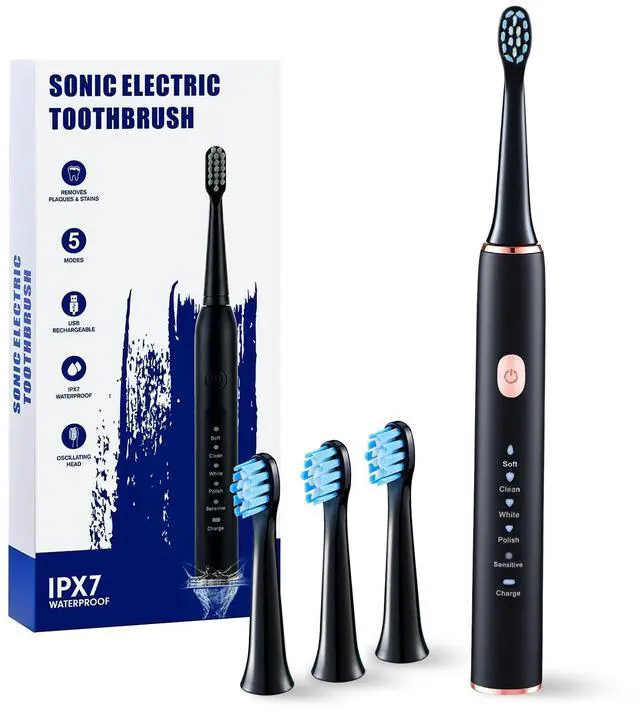Main image of Electric Toothbrush for Adults High-Frequency Wide-Amplitude Sonic Toothbrush for Whitening, 3 Brush Heads, Travel Electric Toothbrush with 90-Day Runtime, 5 Modes, IPX7 Waterproof