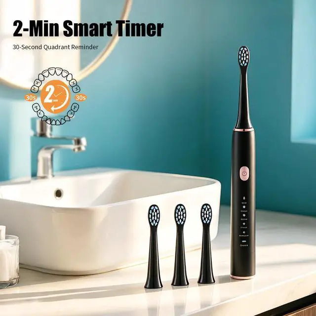 Alt view image 4 of 7 - Electric Toothbrush for Adults High-Frequency Wide-Amplitude Sonic Toothbrush for Whitening, 3 Brush Heads, Travel Electric Toothbrush with 90-Day Runtime, 5 Modes, IPX7 Waterproof