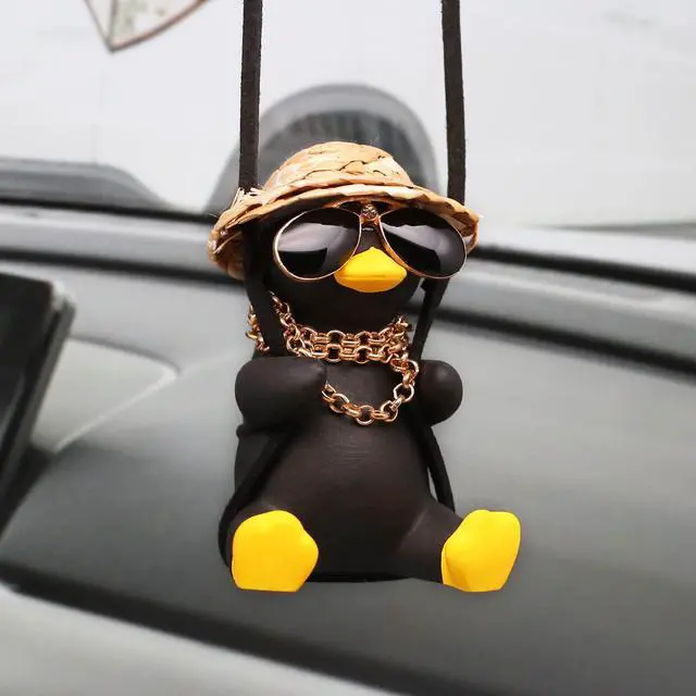 Main image of Duck Car Hanging Ornament - Cool Accessories for Rear View Mirror, Cute Swinging Sunglasses Duck Hanging Swing