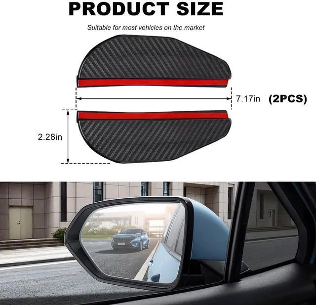 Alt view image 2 of 6 - 2 PCS Mirror Rain Visor Eyebrow, Waterproof PVC Auto Visor Guard for Side Mirrors, Rainproof Exterior Rear View Mirror Cover for Cars Trucks SUVs, Universal Car Accessories (Carbon Fiber)
