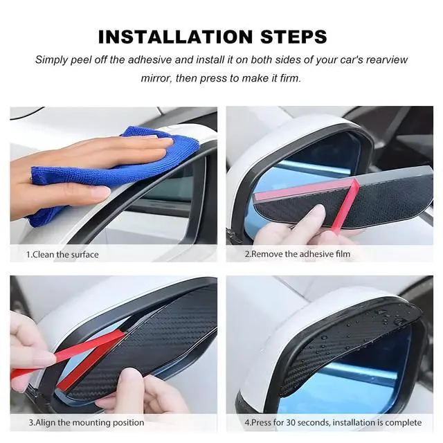 Alt view image 6 of 6 - 2 PCS Mirror Rain Visor Eyebrow, Waterproof PVC Auto Visor Guard for Side Mirrors, Rainproof Exterior Rear View Mirror Cover for Cars Trucks SUVs, Universal Car Accessories (Carbon Fiber)