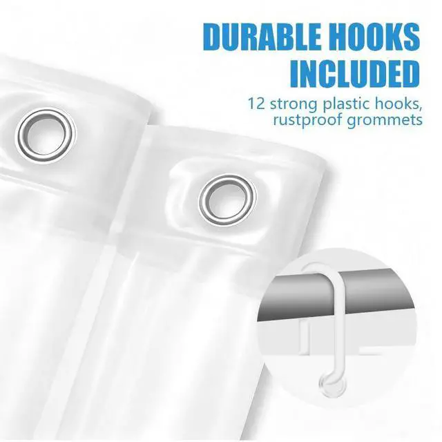 Alt view image 2 of 5 - Clear Shower Curtain Liner, 72x72 PEVA Bath Shower Curtain Liner with 12 Plastic Hooks Lightweight Waterproof