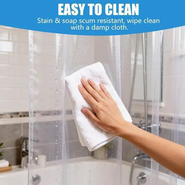 Alt view image 3 of 5 - Clear Shower Curtain Liner, 72x72 PEVA Bath Shower Curtain Liner with 12 Plastic Hooks Lightweight Waterproof