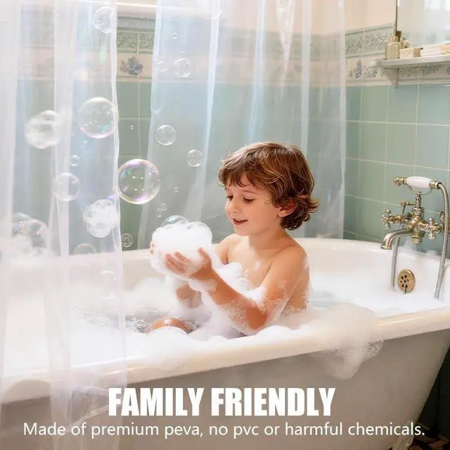 Alt view image 4 of 5 - Clear Shower Curtain Liner, 72x72 PEVA Bath Shower Curtain Liner with 12 Plastic Hooks Lightweight Waterproof