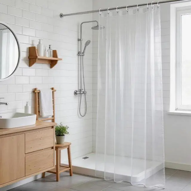Alt view image 5 of 5 - Clear Shower Curtain Liner, 72x72 PEVA Bath Shower Curtain Liner with 12 Plastic Hooks Lightweight Waterproof