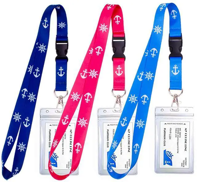 Main image of 3 Pack Waterproof Lanyards with Detachable Buckle & ID Badge Holder for Cruise Ships Key Cards, Cruise Essentials & Must Have Accessories (Light Blue + Dark Blue + Red)