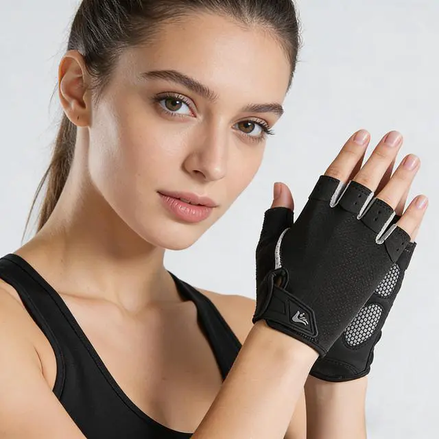 Alt view image 6 of 7 - Men Women Half-Finger Workout Gloves - Lightweight Anti Slip Exercise Gloves for Cycling Gym Lifting