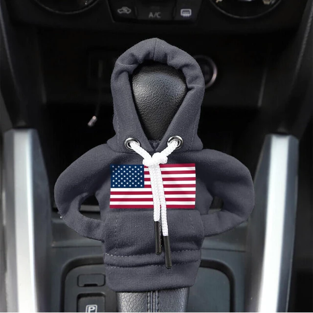 Alt view image 3 of 6 - American Flag Car Gear Shift Hoodie, Mini Sweater Vehicle Shift Knob Cover, Cute Patriotic Auto Gear Shifter Protector Interior Gadget Decoration Accessories, Universal for Most Cars (Gray)