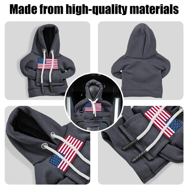 Alt view image 4 of 6 - American Flag Car Gear Shift Hoodie, Mini Sweater Vehicle Shift Knob Cover, Cute Patriotic Auto Gear Shifter Protector Interior Gadget Decoration Accessories, Universal for Most Cars (Gray)
