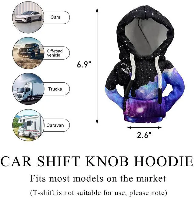Alt view image 2 of 6 - Car Shift Knob Hoodie Cover, Funny Gear Shift Knob Protector, Mini Warm Hoodie Shifter Decoration Cover for Most Cars, SUVs, Trucks, Universal Interior Car Accessories (Starry Sky)