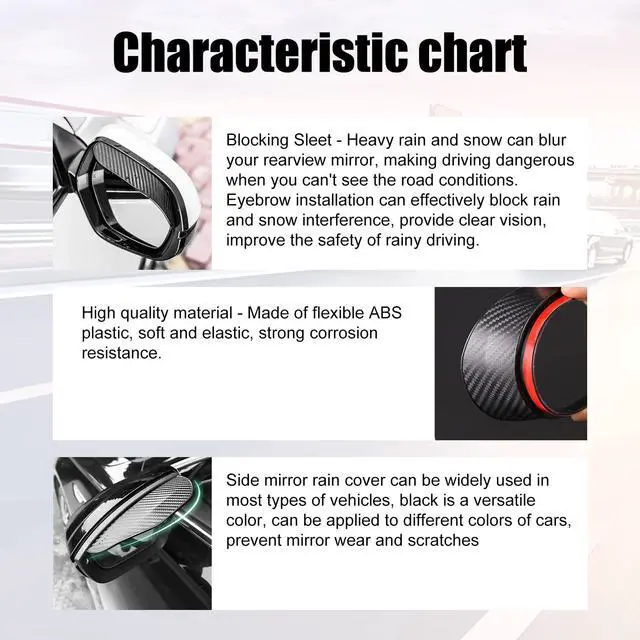 Alt view image 6 of 7 - 2Pcs Carbon Fiber Side Mirror Rain Visor Guard, Universal for Cars, Trucks and SUVs (Black)