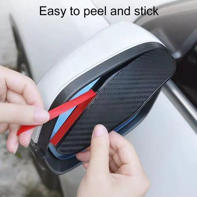 Alt view image 4 of 7 - Car Rear View Mirror Rain Visor Guard, Auto Side Mirror Rain Eyebrow Cover,Mirror Visor Guard for Most Car, Truck and SUV,Carbon Fiber (2Pack)