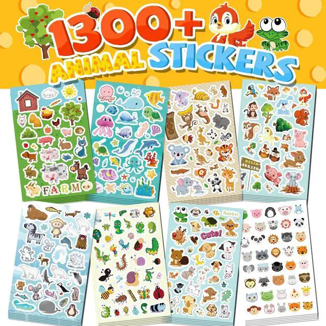 Main image of Animal Stickers 1300+ Assortment Set Classroom Reward for Kids | 8 Themes 5 Sheets Collection for Kids, Children, Teacher, Parent, Grandparent, Calendar&Card Use/Craft/Gifts/Decor/Chart