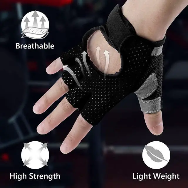 Alt view image 3 of 7 - Weight Lifting Gloves for Men Women Gym Half-Finger Glove with Anti Slip Palm Hand Protection for Workout Training, Fitness, Hanging, Pull up, Cycling, Exercise (S, Black)