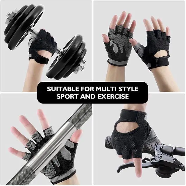 Alt view image 4 of 7 - Weight Lifting Gloves for Men Women Gym Half-Finger Glove with Anti Slip Palm Hand Protection for Workout Training, Fitness, Hanging, Pull up, Cycling, Exercise (S, Black)