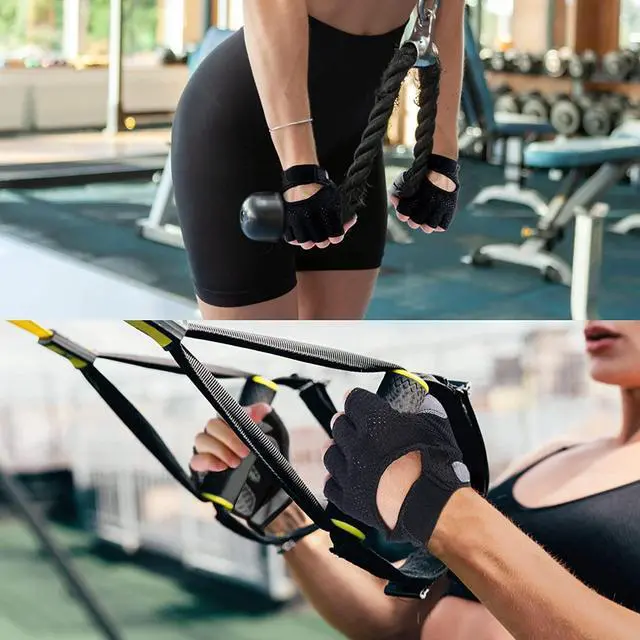 Alt view image 7 of 7 - Weight Lifting Gloves for Men Women Gym Half-Finger Glove with Anti Slip Palm Hand Protection for Workout Training, Fitness, Hanging, Pull up, Cycling, Exercise (S, Black)
