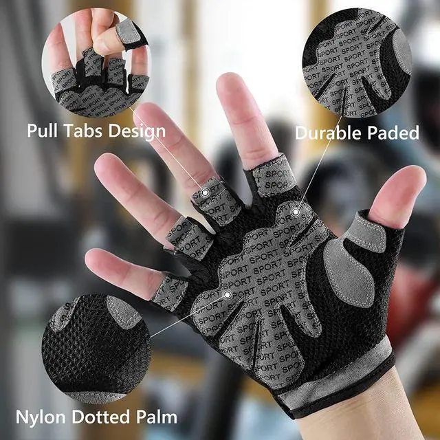 Alt view image 2 of 7 - Weight Lifting Gloves for Men Women Gym Half-Finger Glove with Anti Slip Palm Hand Protection for Workout Training, Fitness, Hanging, Pull up, Cycling, Exercise (S, Black)