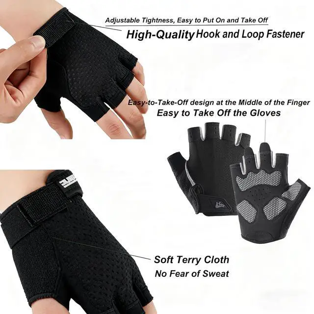 Alt view image 5 of 7 - Men Women Fingerless Gym Gloves, Anti-Slip Breathable for Weightlifting | Unisex workout gloves, lightweight and adjustable, palm padded, for fitness, training and various exercises