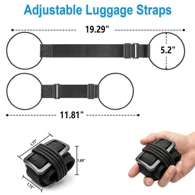 Alt view image 2 of 7 - Heavy-Duty Adjustable Elastic Luggage Straps for Suitcases, Black 2-Pack | Adjustable nylon bungee luggage connector straps, 11.81"-19.29", anti-fall, ideal for business & family trips