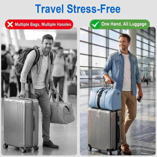 Alt view image 3 of 7 - Heavy-Duty Adjustable Elastic Luggage Straps for Suitcases, Black 2-Pack | Adjustable nylon bungee luggage connector straps, 11.81"-19.29", anti-fall, ideal for business & family trips