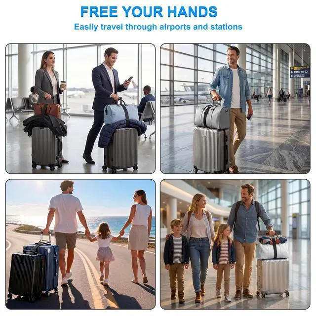 Alt view image 5 of 7 - Heavy-Duty Adjustable Elastic Luggage Straps for Suitcases, Black 2-Pack | Adjustable nylon bungee luggage connector straps, 11.81"-19.29", anti-fall, ideal for business & family trips