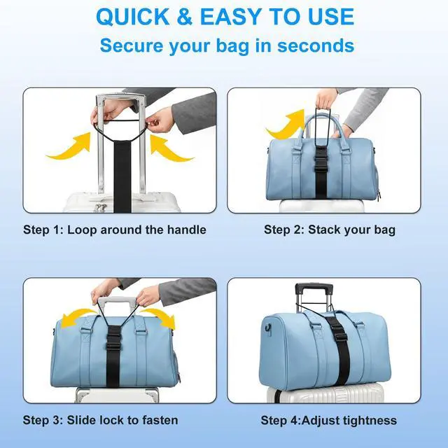 Alt view image 7 of 7 - Heavy-Duty Adjustable Elastic Luggage Straps for Suitcases, Black 2-Pack | Adjustable nylon bungee luggage connector straps, 11.81"-19.29", anti-fall, ideal for business & family trips