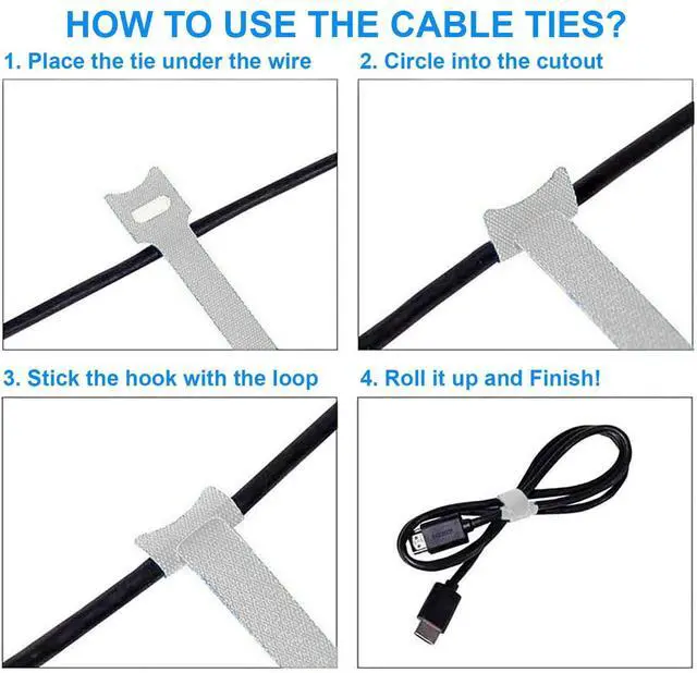 Alt view image 3 of 6 - 60 PCS 6 Inches Reusable Cable Ties, Wire Ties, Cord Organizer, Cable Organizer, Adjustable Cable Management - White