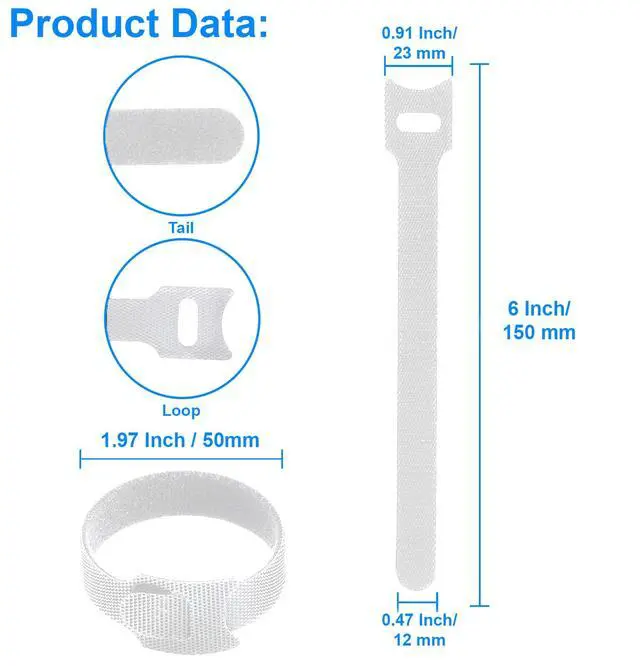 Alt view image 4 of 6 - 60 PCS 6 Inches Reusable Cable Ties, Wire Ties, Cord Organizer, Cable Organizer, Adjustable Cable Management - White