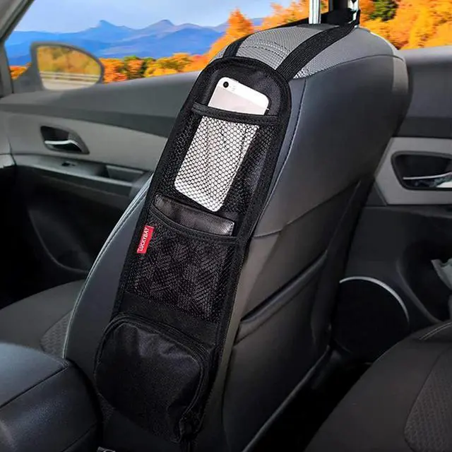 Main image of Car Seat Side Organizer, Auto Seat Storage Hanging Bag, Phones, Drink, Stuff Holder with Mesh Pocket for Cars, SUV & Truck
