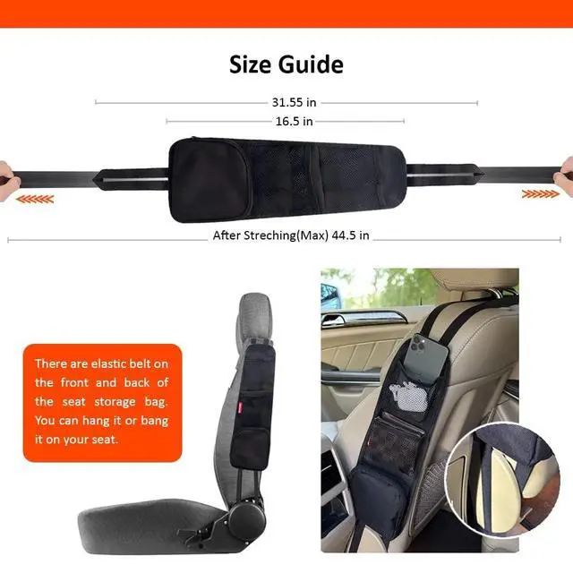 Alt view image 3 of 7 - Car Seat Side Organizer, Auto Seat Storage Hanging Bag, Phones, Drink, Stuff Holder with Mesh Pocket for Cars, SUV & Truck