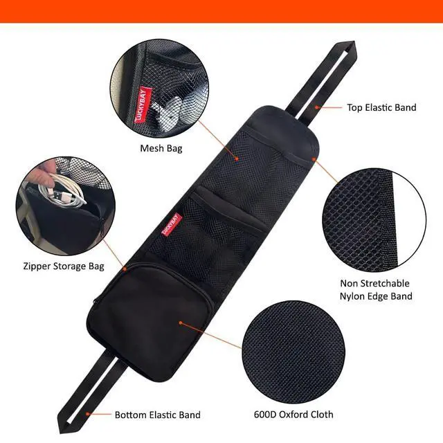 Alt view image 4 of 7 - Car Seat Side Organizer, Auto Seat Storage Hanging Bag, Phones, Drink, Stuff Holder with Mesh Pocket for Cars, SUV & Truck