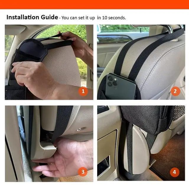 Alt view image 5 of 7 - Car Seat Side Organizer, Auto Seat Storage Hanging Bag, Phones, Drink, Stuff Holder with Mesh Pocket for Cars, SUV & Truck