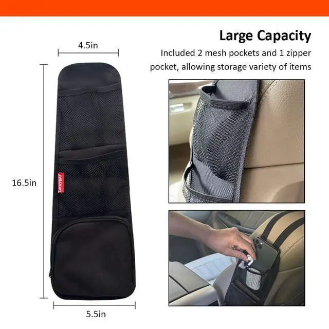 Alt view image 6 of 7 - Car Seat Side Organizer, Auto Seat Storage Hanging Bag, Phones, Drink, Stuff Holder with Mesh Pocket for Cars, SUV & Truck