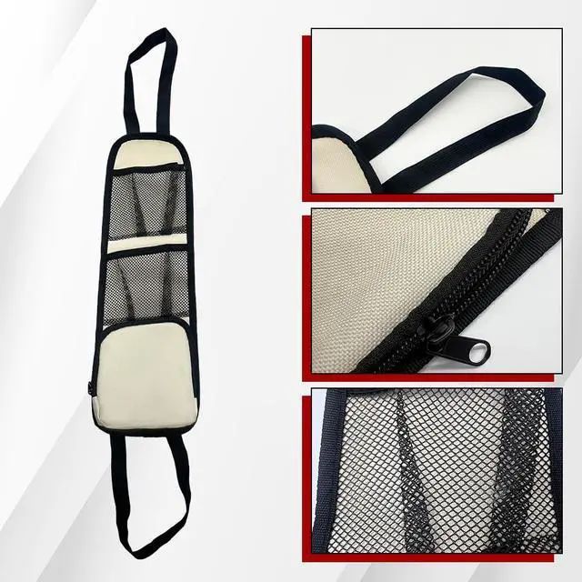 Alt view image 5 of 7 - 2PCS Car Seat Side Organizer, Seat Side Storage Pocket, Multifunctional Mesh Net Pocket, Car Multi-Pockets Backseat Organizer Side Hanging Bag for Storage Coins, Cell Phones (Beige, 2PCS)