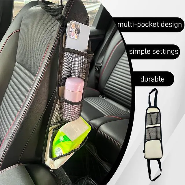 Alt view image 6 of 7 - 2PCS Car Seat Side Organizer, Seat Side Storage Pocket, Multifunctional Mesh Net Pocket, Car Multi-Pockets Backseat Organizer Side Hanging Bag for Storage Coins, Cell Phones (Beige, 2PCS)