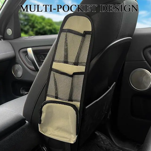 Alt view image 7 of 7 - 2PCS Car Seat Side Organizer, Seat Side Storage Pocket, Multifunctional Mesh Net Pocket, Car Multi-Pockets Backseat Organizer Side Hanging Bag for Storage Coins, Cell Phones (Beige, 2PCS)