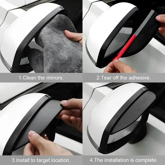 Alt view image 5 of 6 - 2PCS Waterproof Car Side Mirror Rain Visors, Smooth Black | smoke-style visor profile, fits most cars, SUVs, and trucks, car exterior accessories