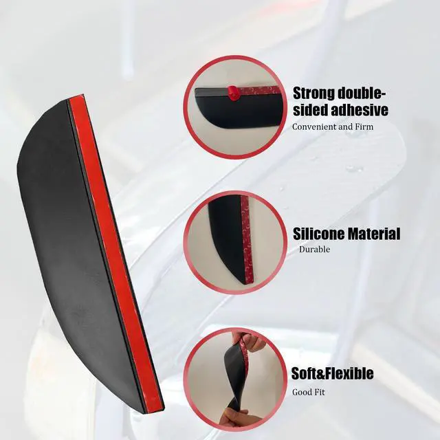 Alt view image 4 of 6 - 2PC Side Mirror Visor Rain Guards,Car Rear View Mirror Rain Cover,Silicone Rain Shield,Mirror Cover Rubber Visor Guard(Solid-Black,2Pack)