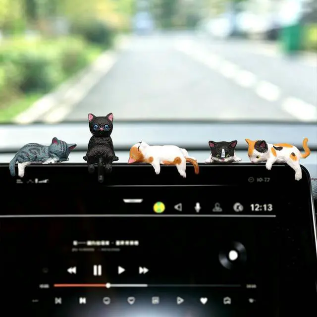 Main image of 5 Pcs Cute Cat Car Interior Accessories Dashboard Decorations | Funny Mini Resin Cat Figurines Rear View Mirror Ornament for Car Desk Decorations Decor Home Garden