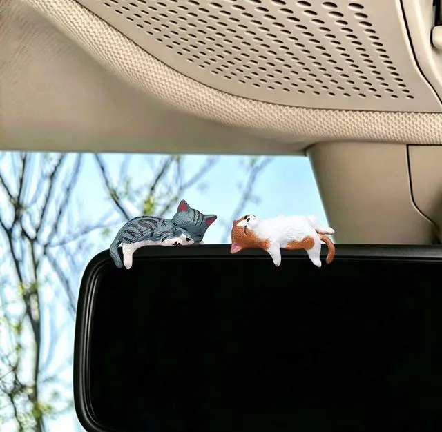 Alt view image 2 of 7 - 5 Pcs Cute Cat Car Interior Accessories Dashboard Decorations | Funny Mini Resin Cat Figurines Rear View Mirror Ornament for Car Desk Decorations Decor Home Garden