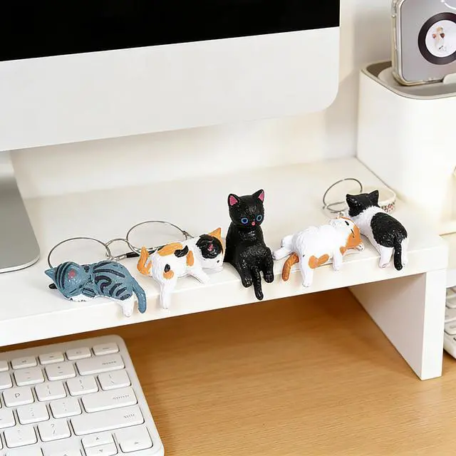 Alt view image 3 of 7 - 5 Pcs Cute Cat Car Interior Accessories Dashboard Decorations | Funny Mini Resin Cat Figurines Rear View Mirror Ornament for Car Desk Decorations Decor Home Garden