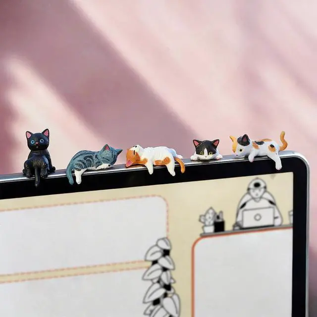 Alt view image 4 of 7 - 5 Pcs Cute Cat Car Interior Accessories Dashboard Decorations | Funny Mini Resin Cat Figurines Rear View Mirror Ornament for Car Desk Decorations Decor Home Garden