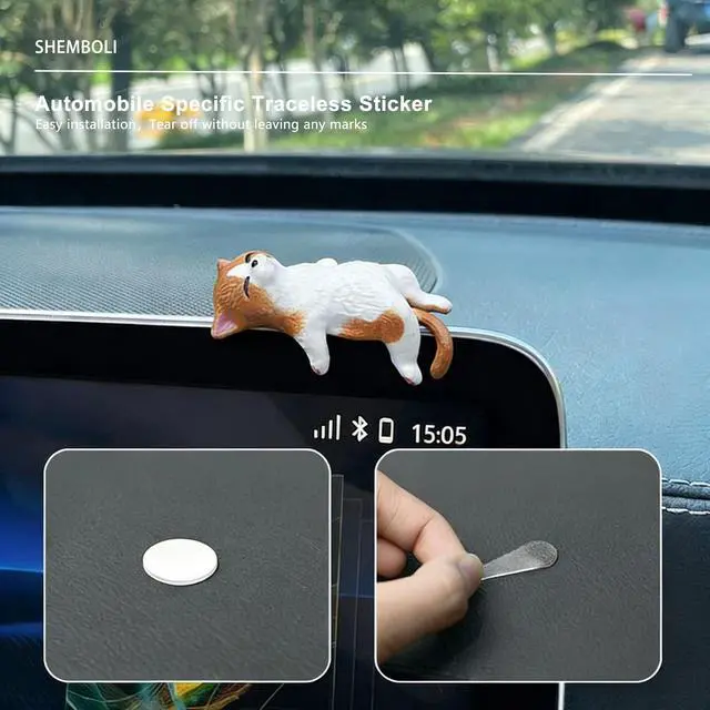 Alt view image 6 of 7 - 5 Pcs Cute Cat Car Interior Accessories Dashboard Decorations | Funny Mini Resin Cat Figurines Rear View Mirror Ornament for Car Desk Decorations Decor Home Garden