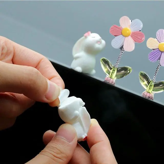 Alt view image 4 of 7 - 7pcs Cute Car Rearview Mirror Accessories, Funny Bunny Car Flower Ornaments | Kurilai Shaking Spring Sunflower Dashboard Decorations