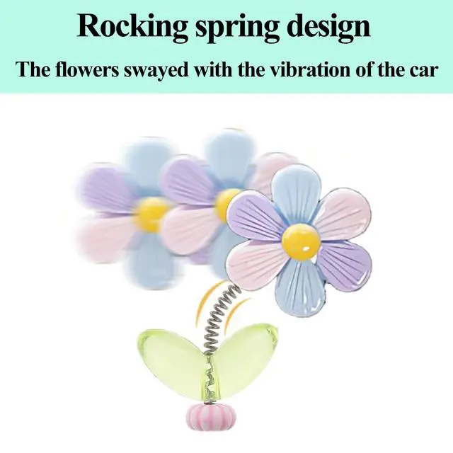 Alt view image 5 of 7 - 7pcs Cute Car Rearview Mirror Accessories, Funny Bunny Car Flower Ornaments | Kurilai Shaking Spring Sunflower Dashboard Decorations