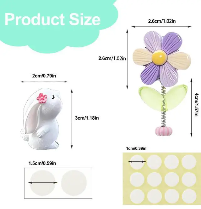 Alt view image 7 of 7 - 7pcs Cute Car Rearview Mirror Accessories, Funny Bunny Car Flower Ornaments | Kurilai Shaking Spring Sunflower Dashboard Decorations