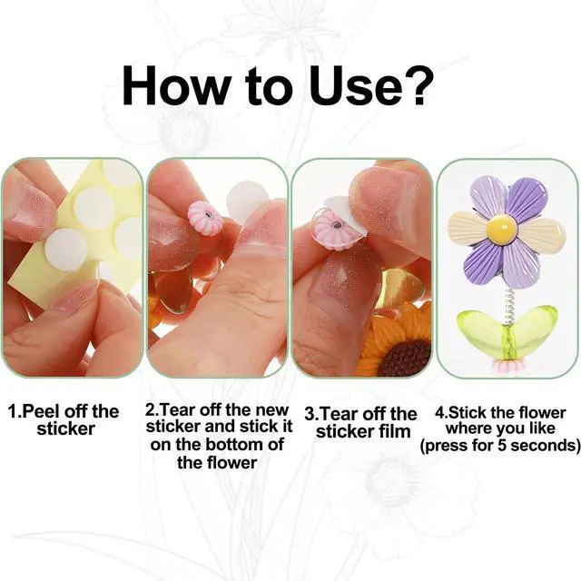 Alt view image 6 of 7 - 7pcs Cute Car Rearview Mirror Accessories, Funny Bunny Car Flower Ornaments | Kurilai Shaking Spring Sunflower Dashboard Decorations